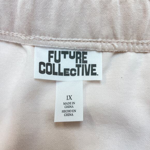 Future Collective Women's Crewneck Feather Trim Sweatshirt Light Pink Size 1X - Picture 6 of 6